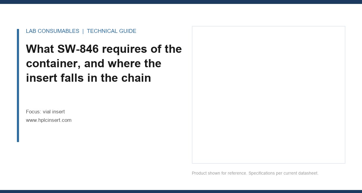 What SW-846 requires of the container, and where the insert falls in the chain