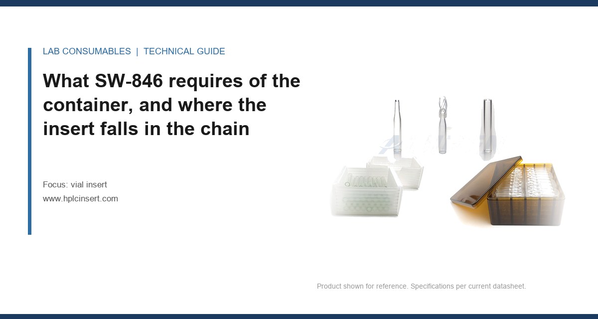 What SW-846 requires of the container, and where the insert falls in the chain